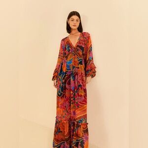 NWOT Farm Rio Vintage Wave Long Sleeve Maxi Dress